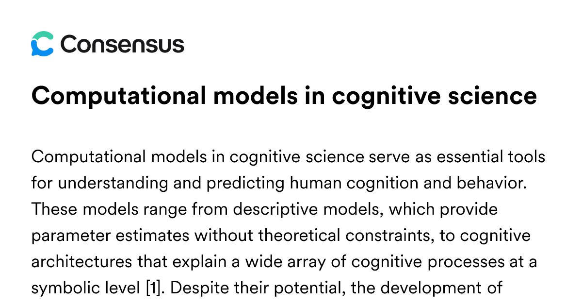 Computational Models In Cognitive Science - Consensus Academic Search ...