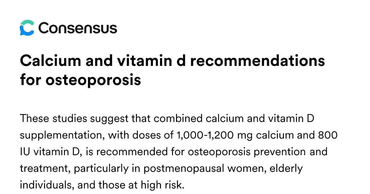 Calcium And Vitamin D Recommendations For Osteoporosis - Consensus ...