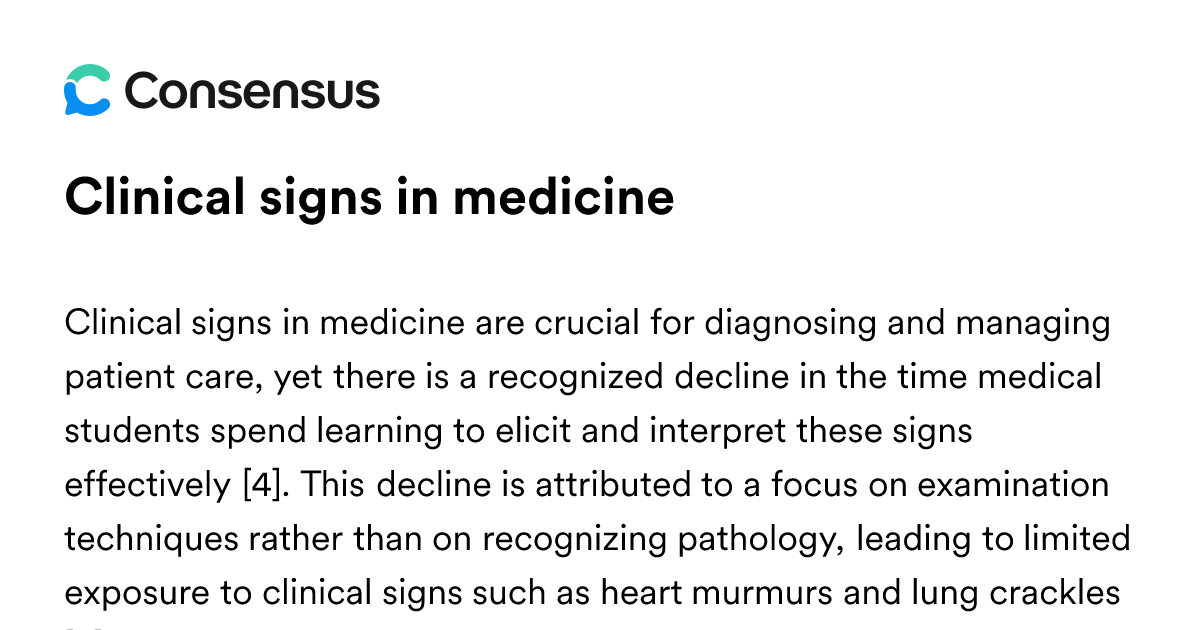 Clinical Signs In Medicine - Consensus Academic Search Engine