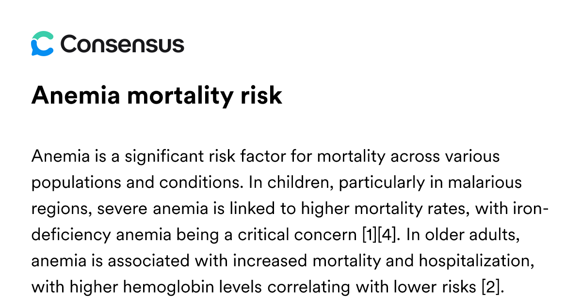 Anemia Mortality Risk - Consensus Academic Search Engine