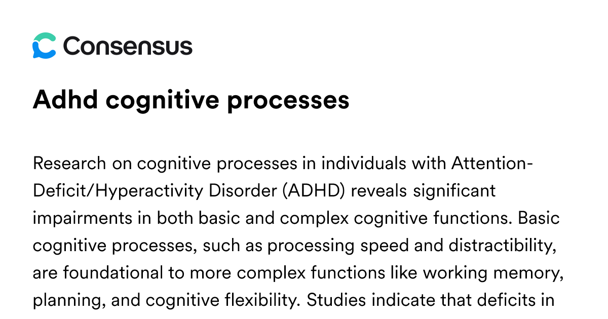 Adhd Cognitive Processes - Consensus Academic Search Engine