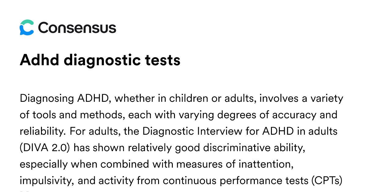 Adhd Diagnostic Tests - Consensus Academic Search Engine