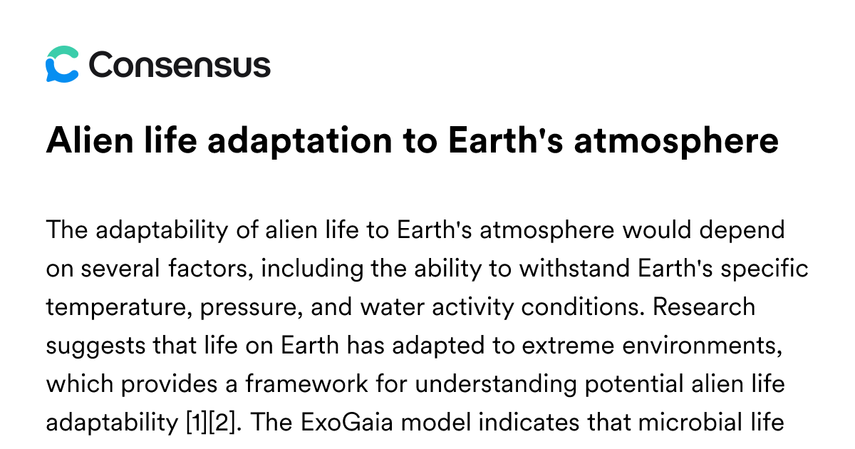 Alien Life Adaptation To Earth's Atmosphere - Consensus Academic Search ...