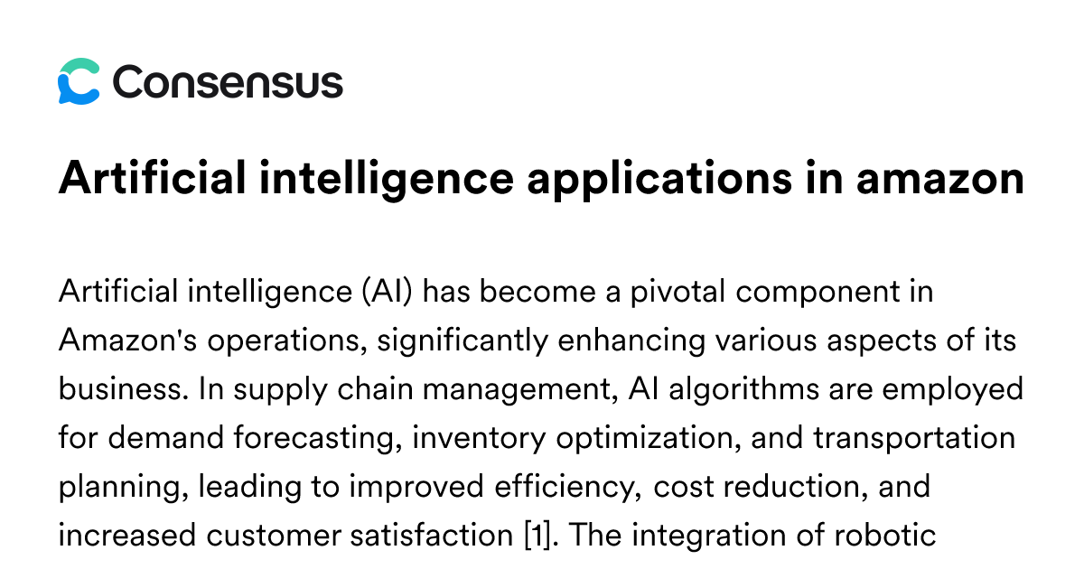 Artificial Intelligence Applications In Amazon - Consensus Academic ...