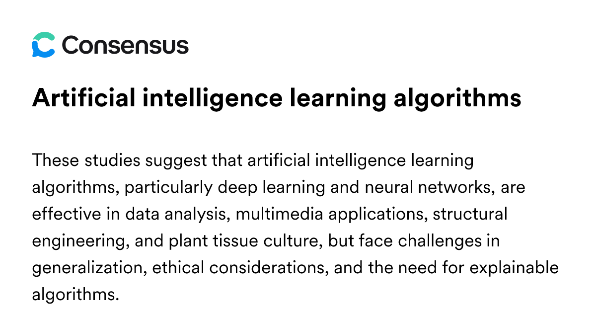 Artificial Intelligence Learning Algorithms - Consensus Academic Search ...
