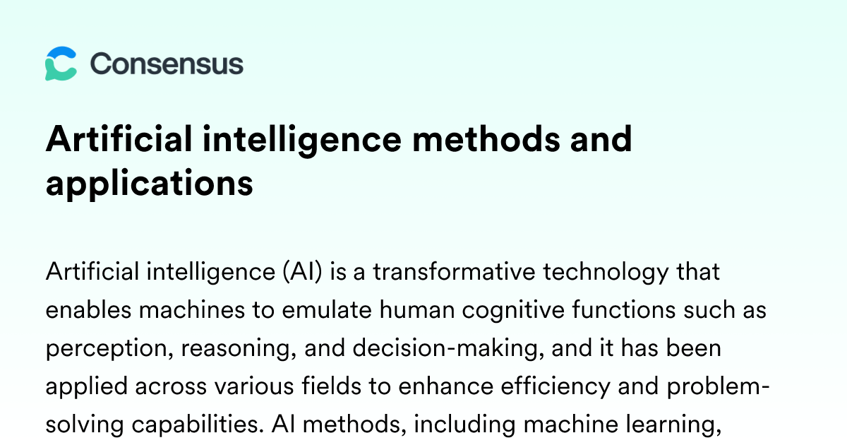 Artificial Intelligence Methods And Applications - Consensus Academic ...
