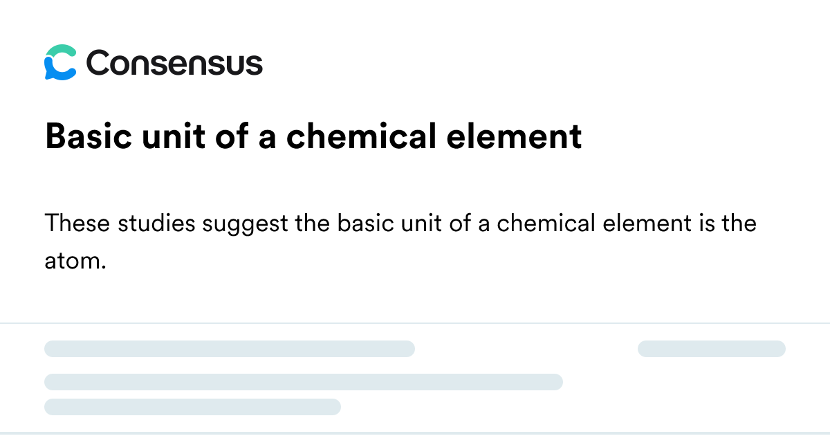 Basic Unit Of A Chemical Element - Consensus Academic Search Engine