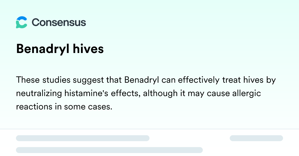 Fresh Look at Benadryl Hives
