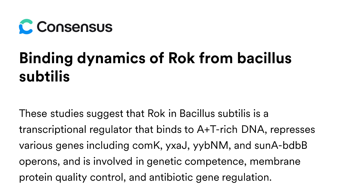 Binding Dynamics Of Rok From Bacillus Subtilis - Consensus Academic ...