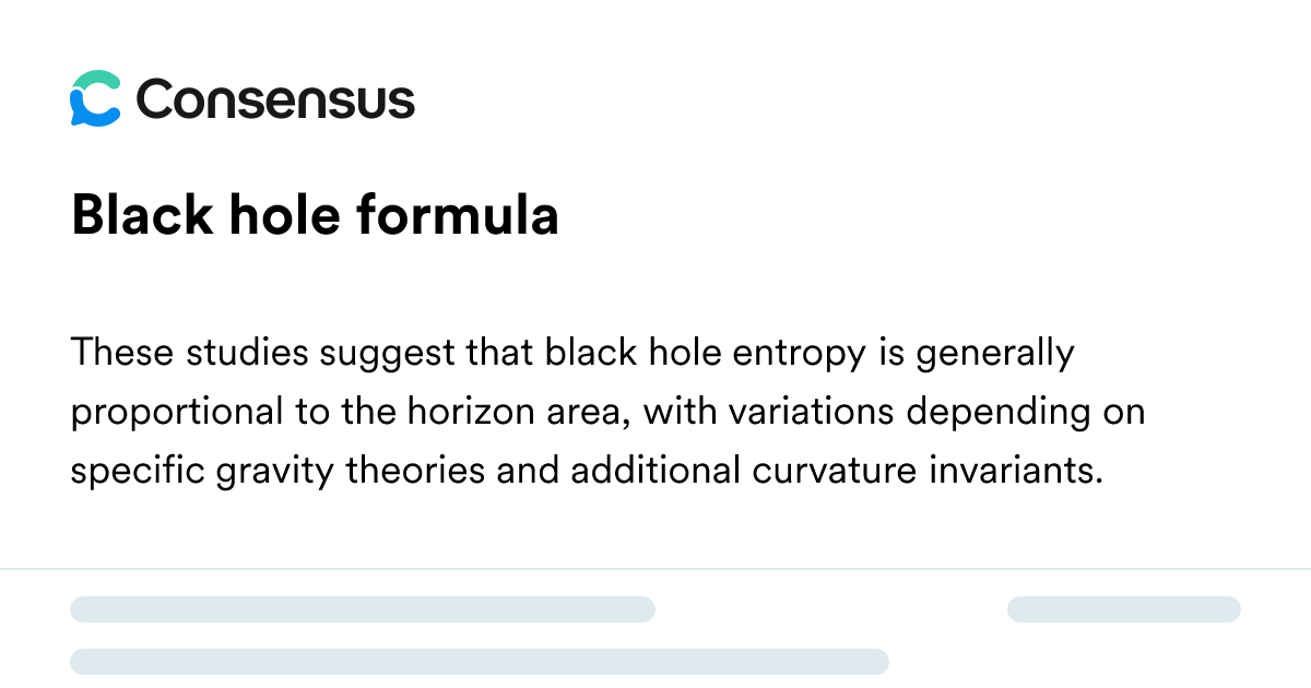 Black Hole Formula - Consensus Academic Search Engine