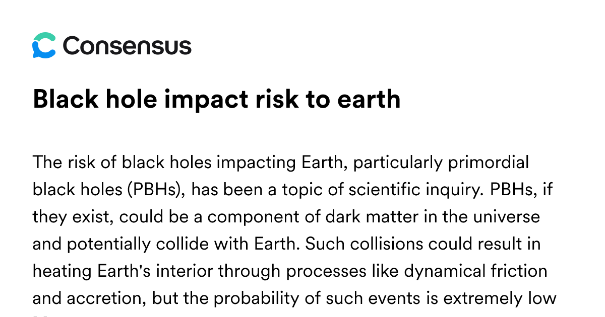 Black Hole Impact Risk To Earth - Consensus Academic Search Engine