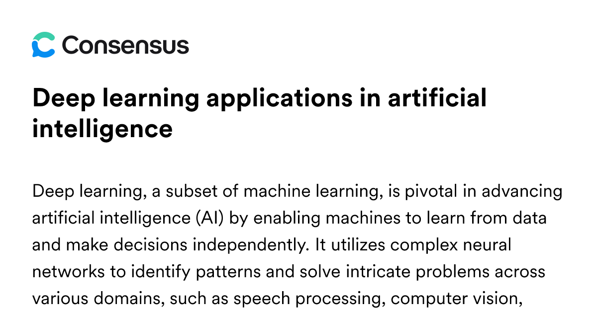 Deep Learning Applications In Artificial Intelligence - Consensus ...
