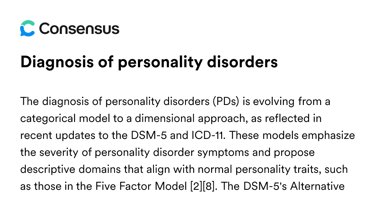 Diagnosis Of Personality Disorders - Consensus Academic Search Engine