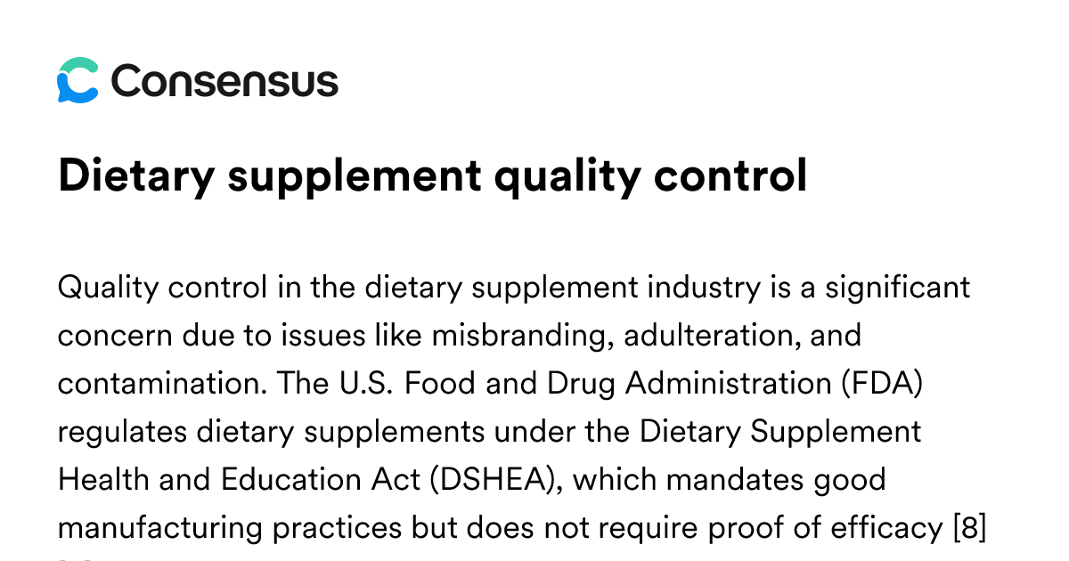 Dietary Supplement Quality Control - Consensus Academic Search Engine