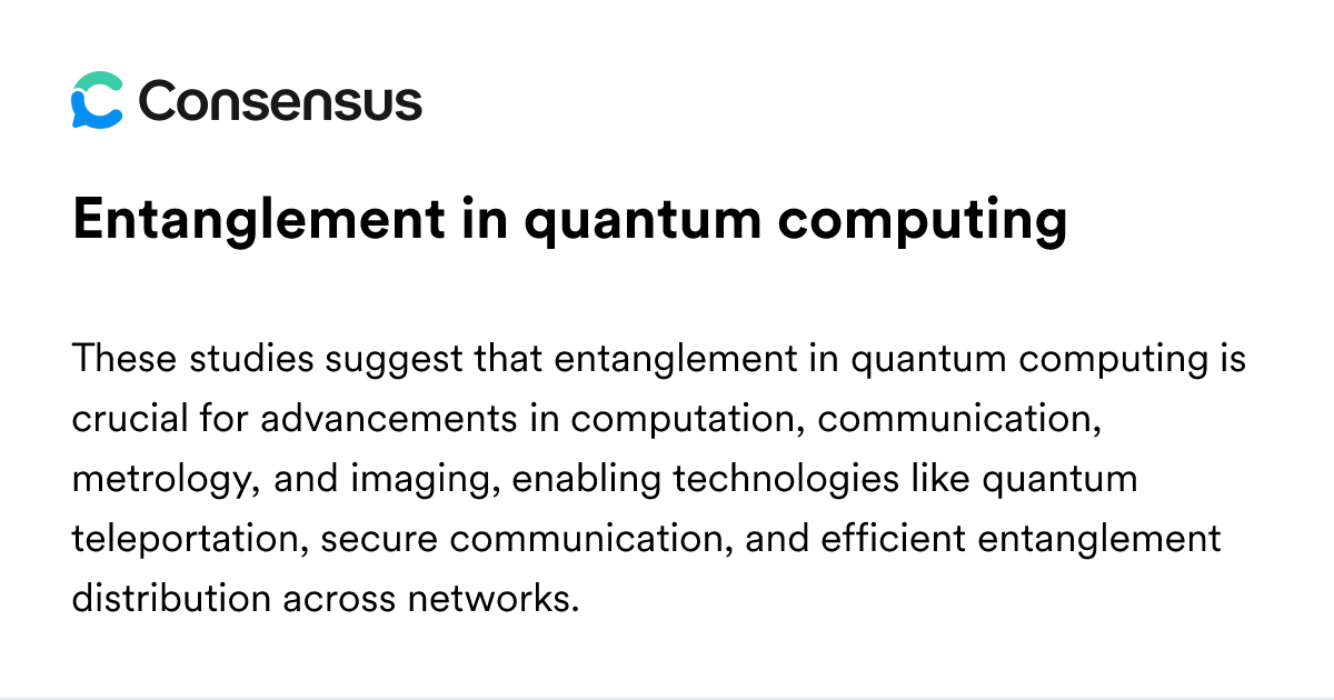 Entanglement In Quantum Computing - Consensus Academic Search Engine