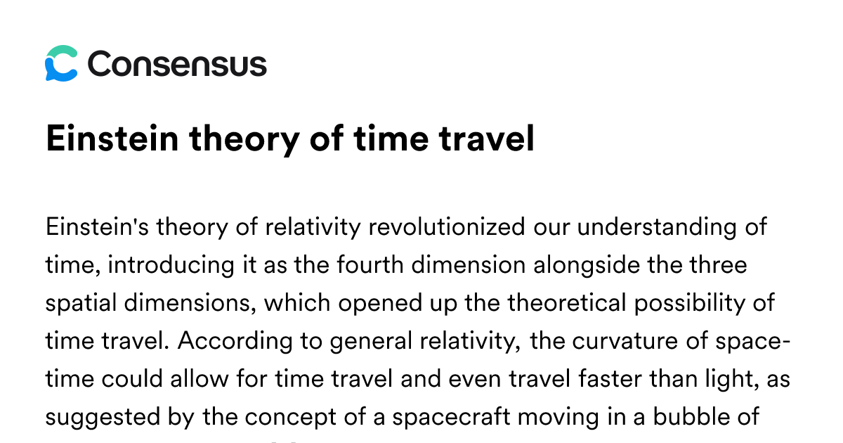 Einstein Theory Of Time Travel - Consensus Academic Search Engine