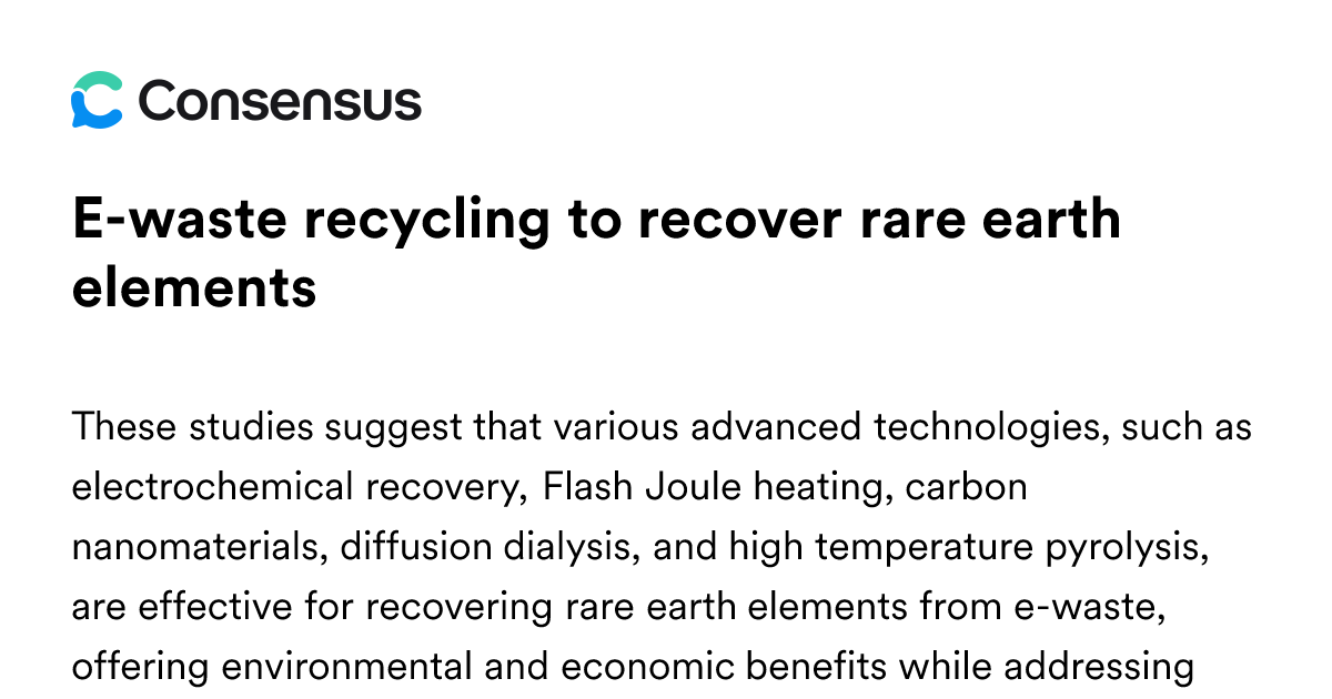 E-waste Recycling To Recover Rare Earth Elements - Consensus Academic ...