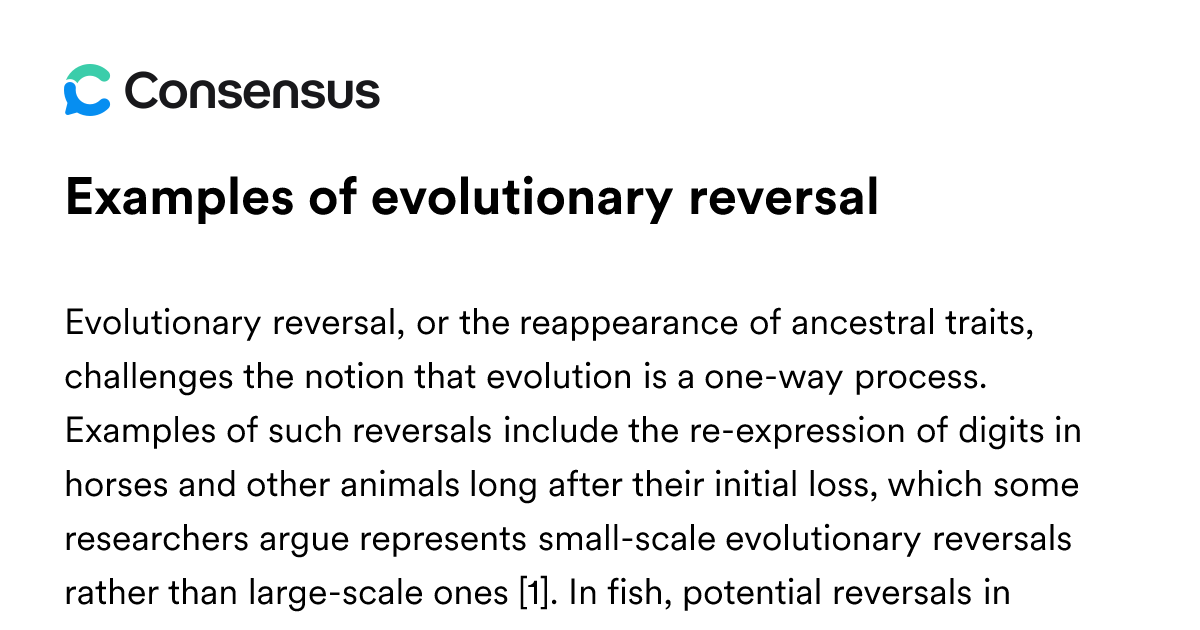 Examples Of Evolutionary Reversal - Consensus Academic Search Engine