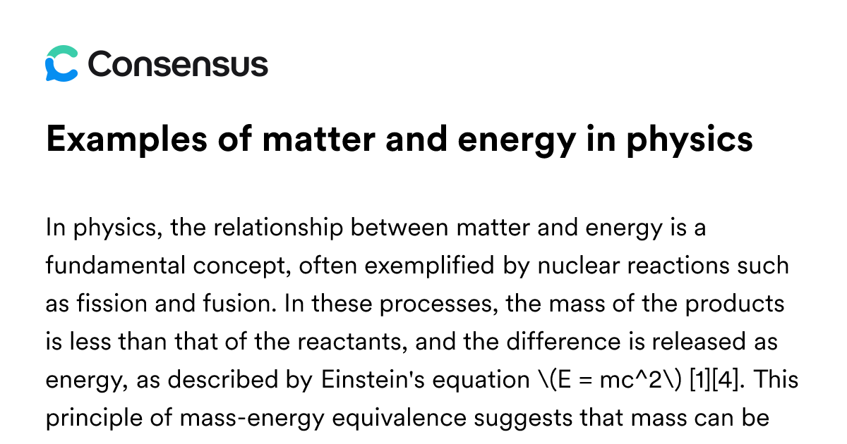 Examples Of Matter And Energy In Physics - Consensus Academic Search Engine