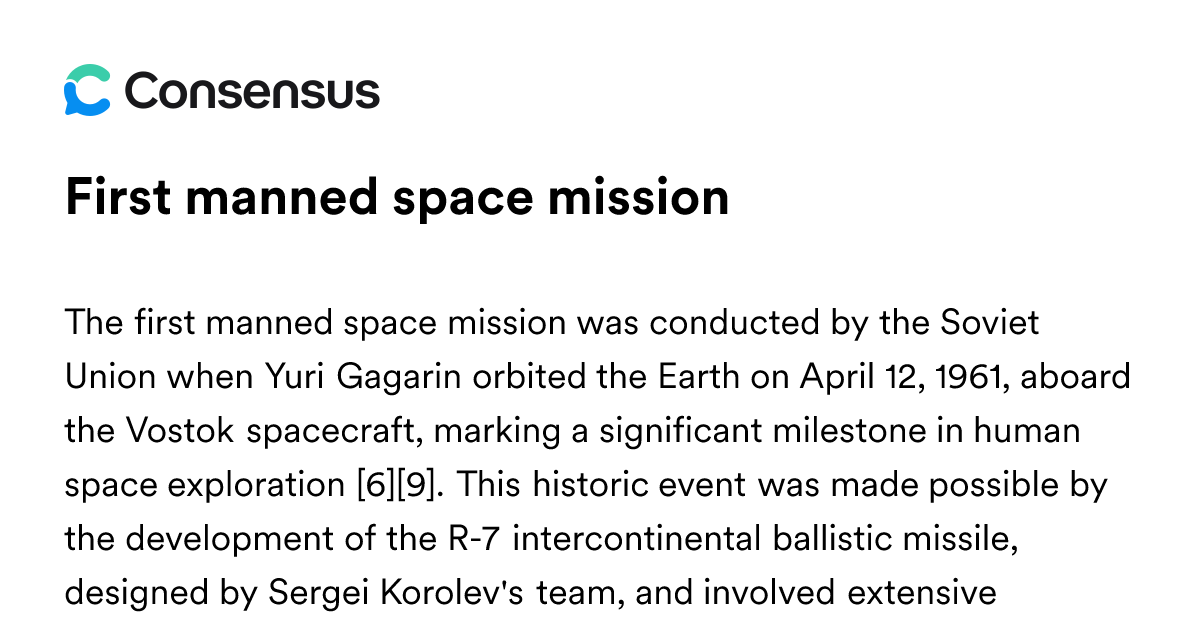 First Manned Space Mission - Consensus Academic Search Engine