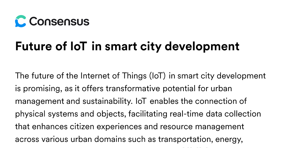 Future Of IoT In Smart City Development - Consensus Academic Search Engine