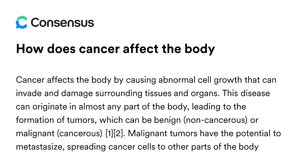 How Does Cancer Affect The Body - Consensus Academic Search Engine