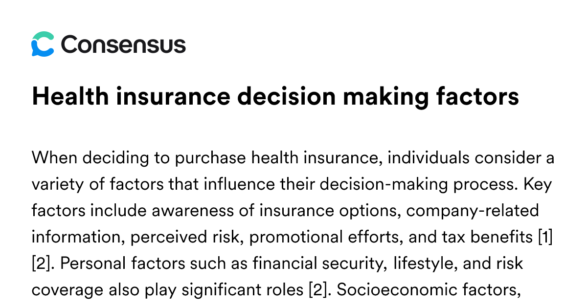 Health Insurance Decision Making Factors - Consensus Academic Search Engine
