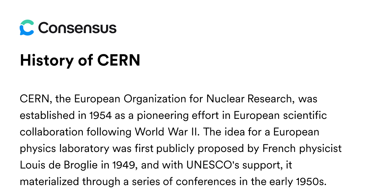 History Of CERN - Consensus Academic Search Engine