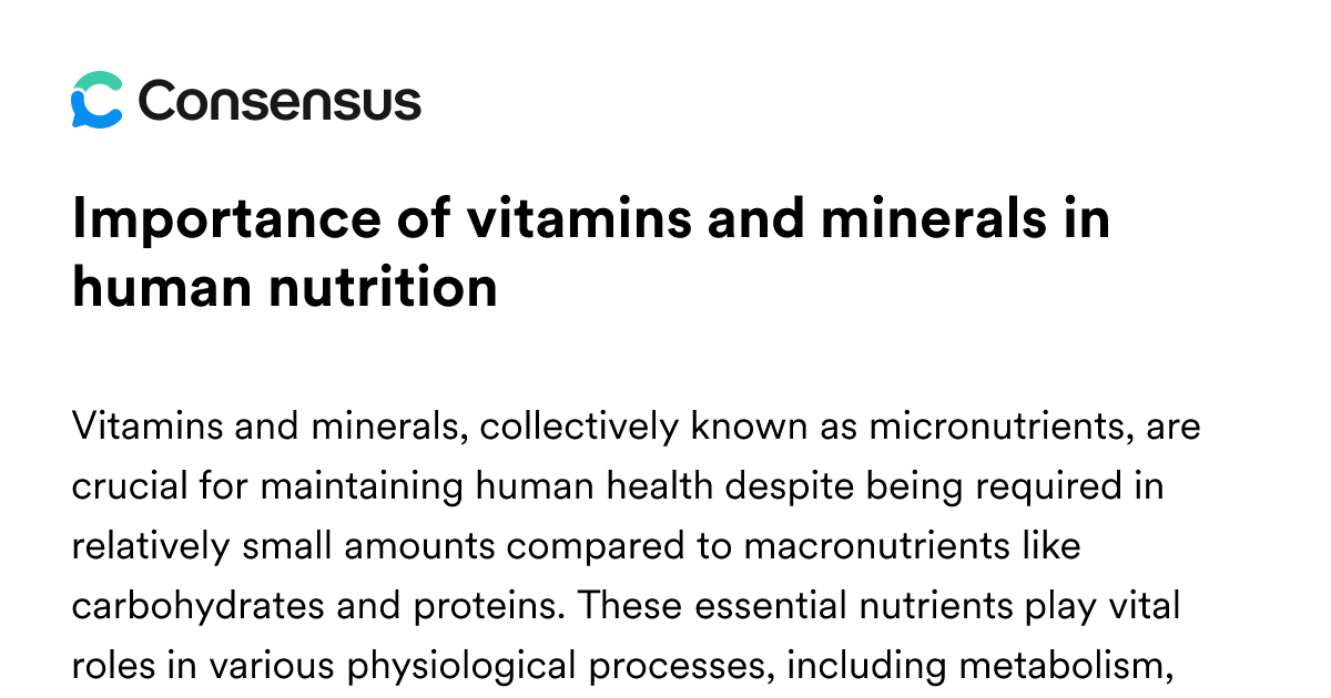 Importance Of Vitamins And Minerals In Human Nutrition - Consensus ...