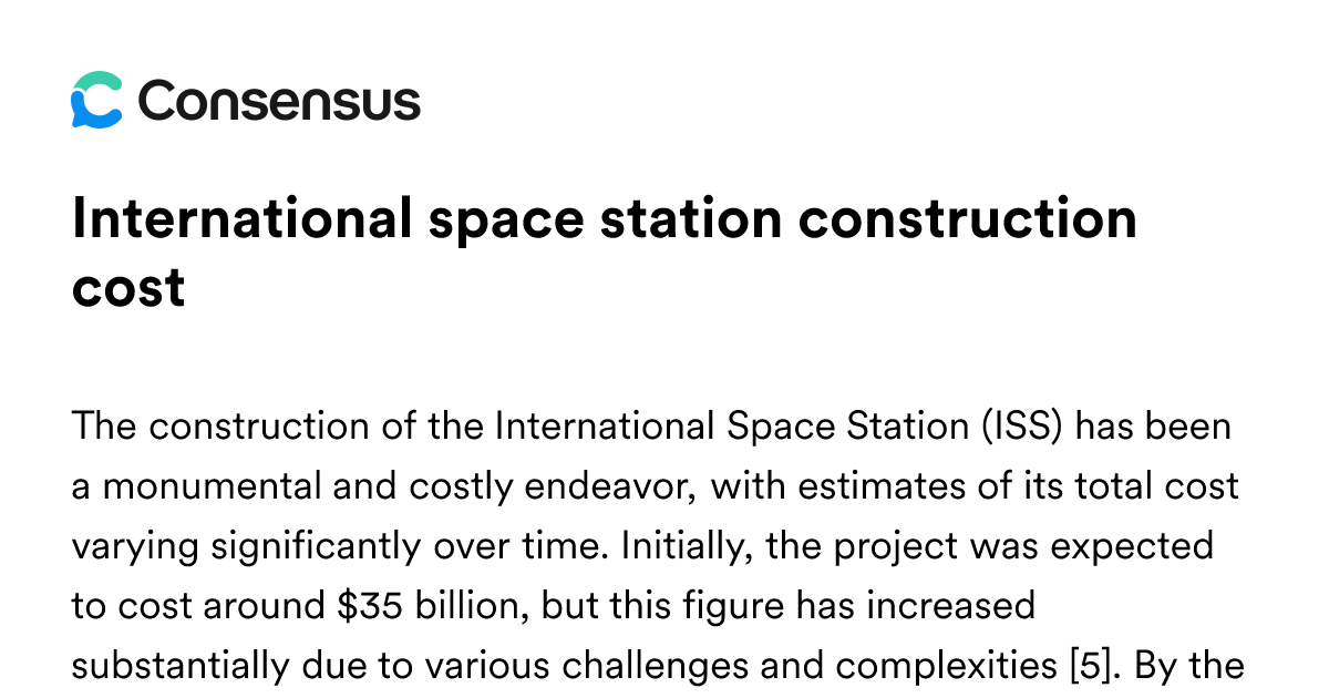 International Space Station Construction Cost - Consensus Academic ...