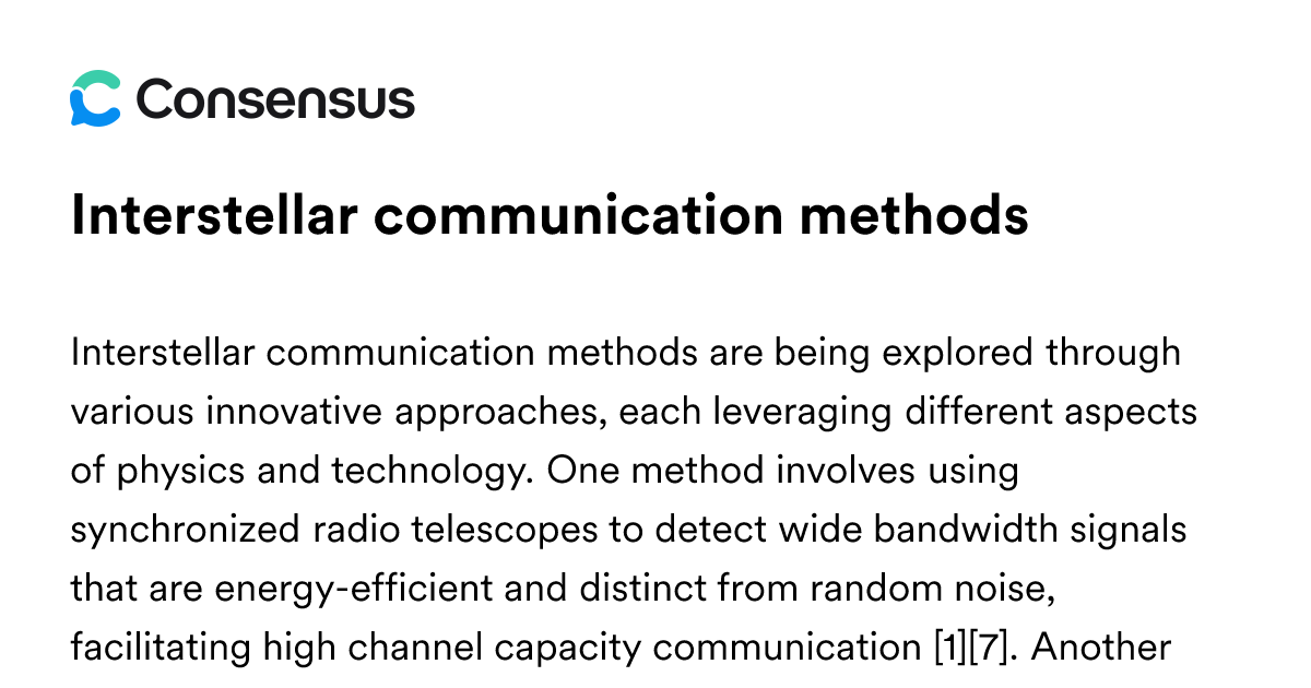 Interstellar Communication Methods - Consensus Academic Search Engine