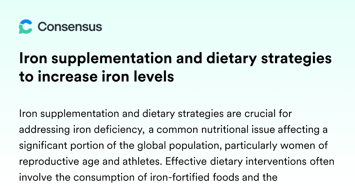 Iron Supplementation And Dietary Strategies To Increase Iron Levels ...