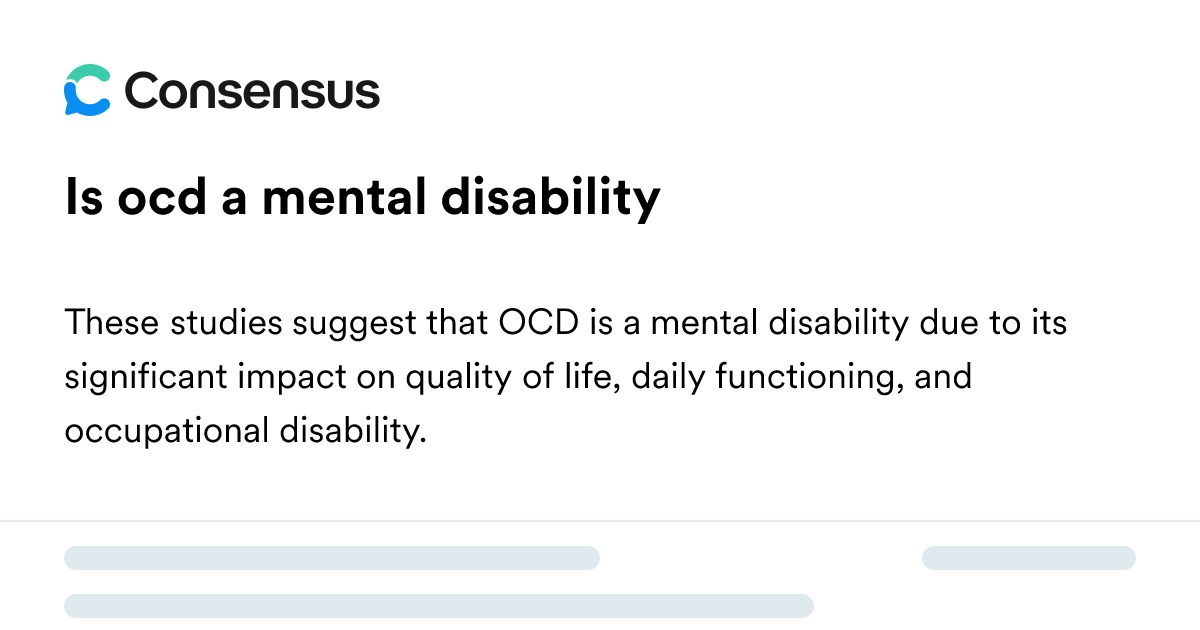 Is Ocd A Mental Disability - Consensus Academic Search Engine