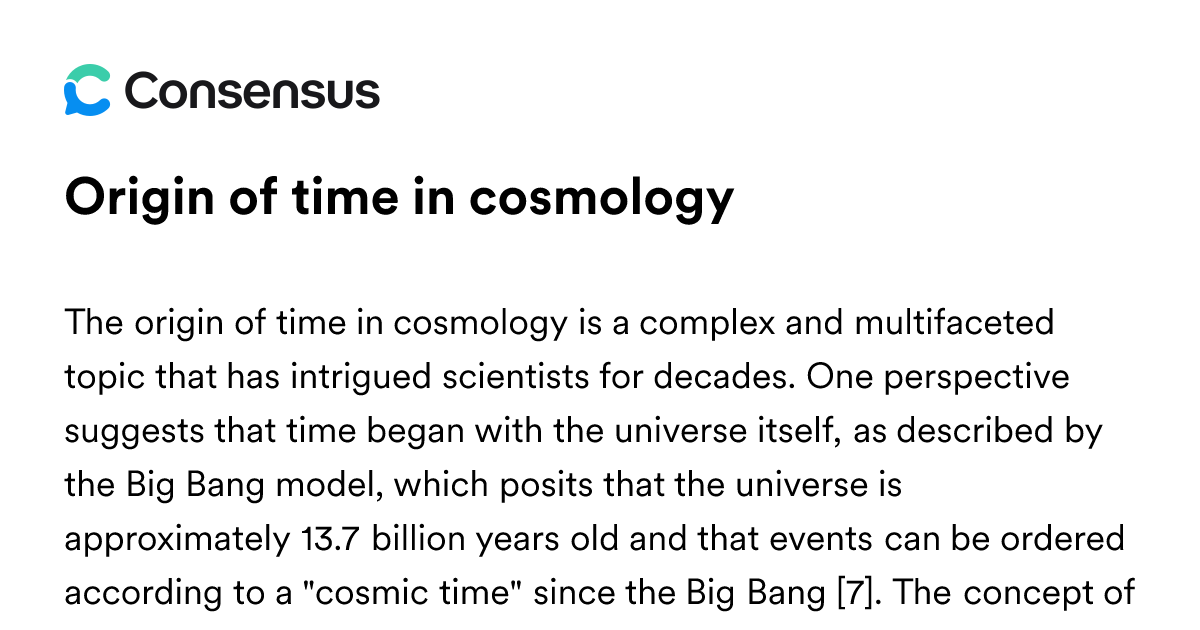 Origin Of Time In Cosmology - Consensus Academic Search Engine