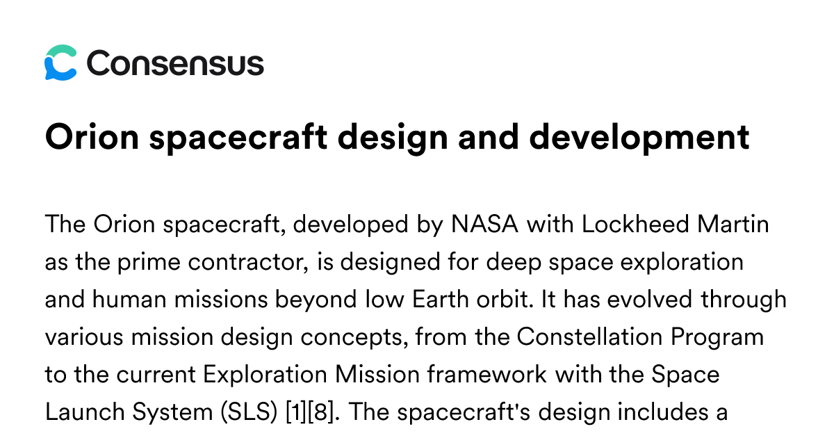 Orion Spacecraft Design And Development - Consensus Academic Search Engine
