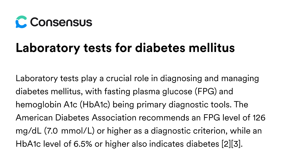 Laboratory Tests For Diabetes Mellitus - Consensus Academic Search Engine