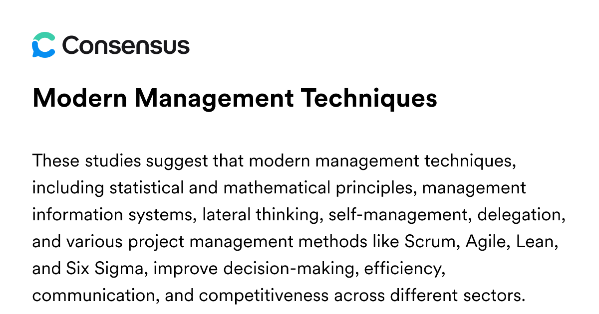 Modern Management Techniques - Consensus Academic Search Engine