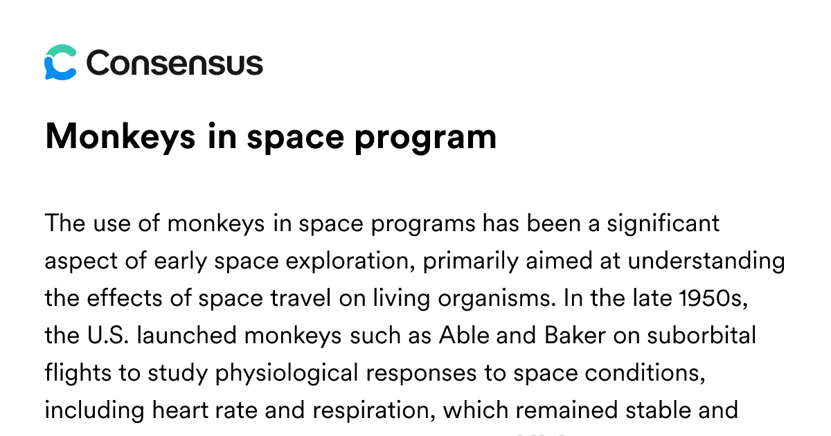 Monkeys In Space Program - Consensus Academic Search Engine