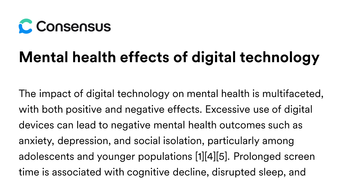 Mental Health Effects Of Digital Technology - Consensus Academic Search ...