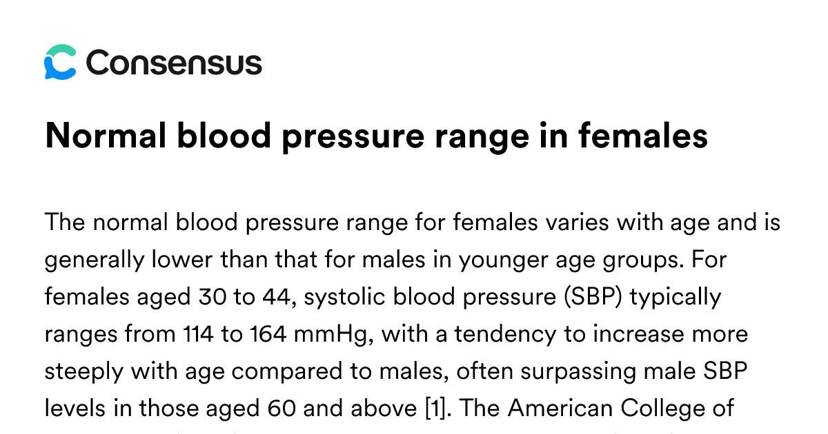 Normal Blood Pressure Range In Females - Consensus Academic Search Engine