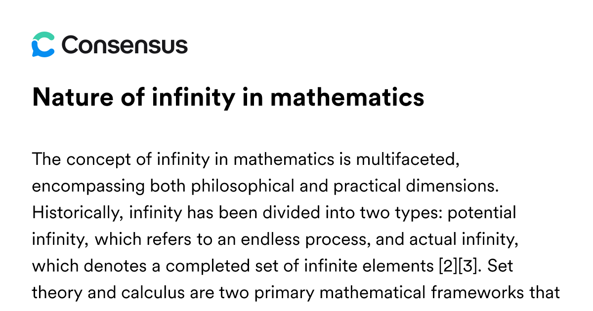 Nature Of Infinity In Mathematics - Consensus Academic Search Engine