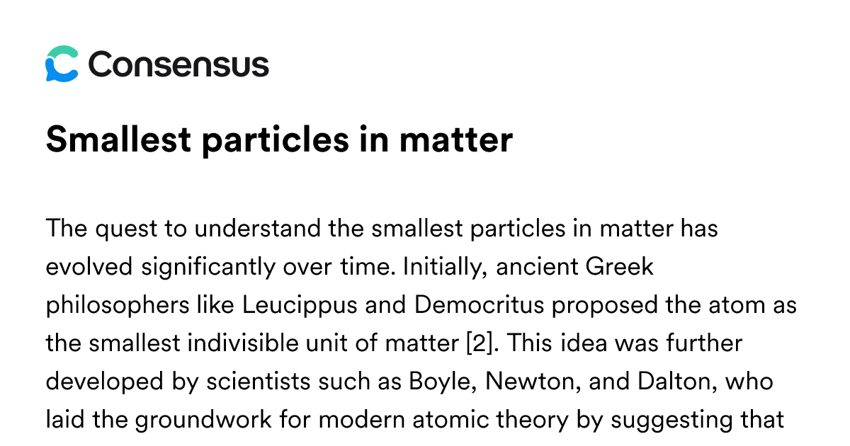 Smallest Particles In Matter - Consensus Academic Search Engine