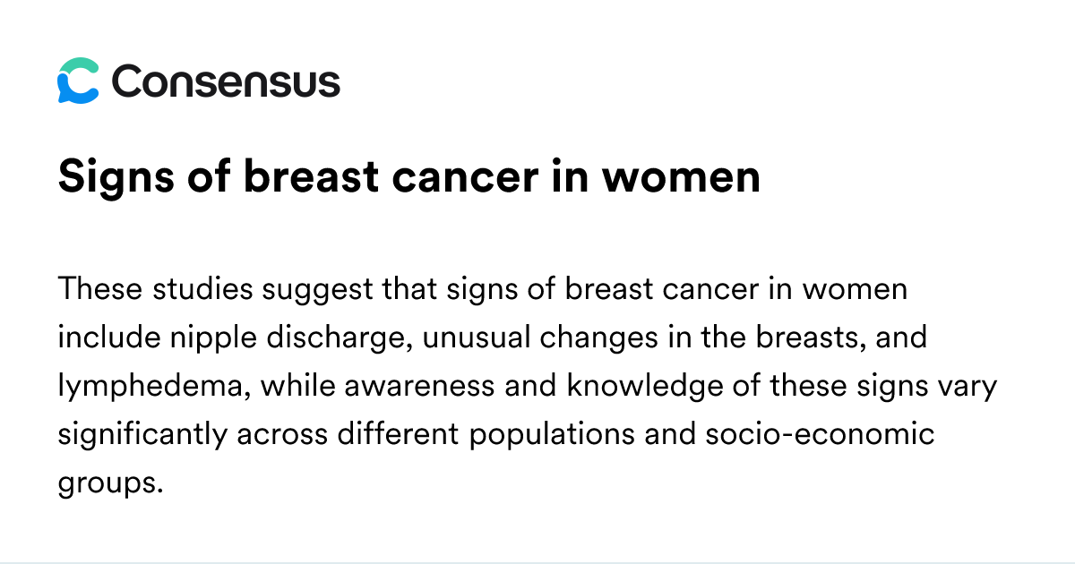 Signs Of Breast Cancer In Women - Consensus Academic Search Engine