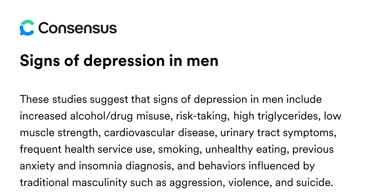 Signs Of Depression In Men - Consensus Academic Search Engine