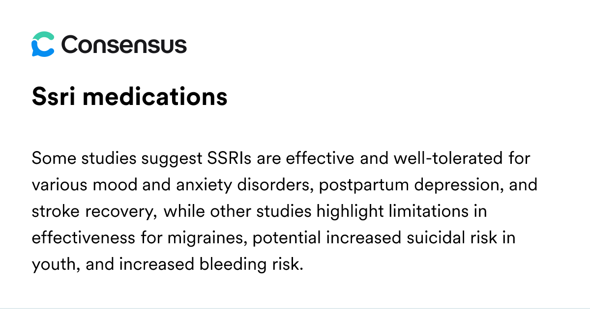 Ssri Medications - Consensus Academic Search Engine