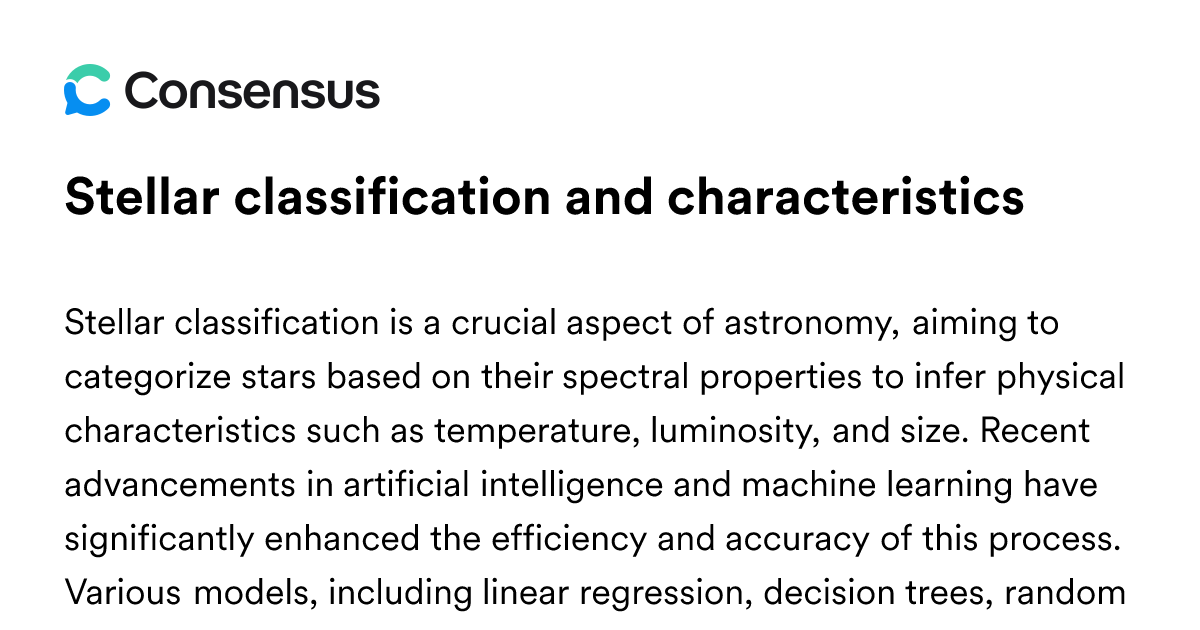 Stellar Classification And Characteristics - Consensus Academic Search ...
