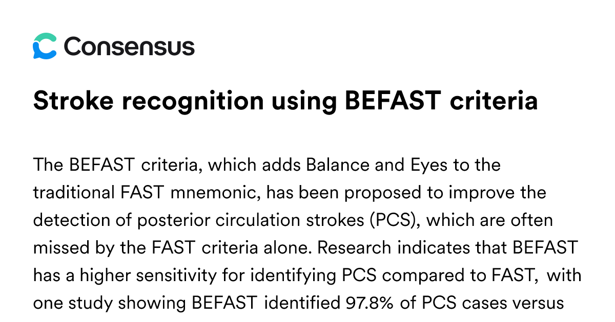 Stroke Recognition Using BEFAST Criteria - Consensus Academic Search Engine