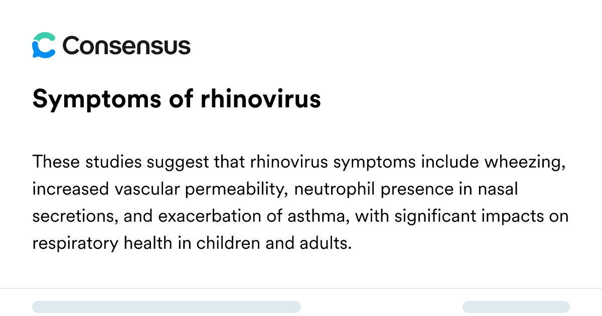 Symptoms Of Rhinovirus - Consensus Academic Search Engine