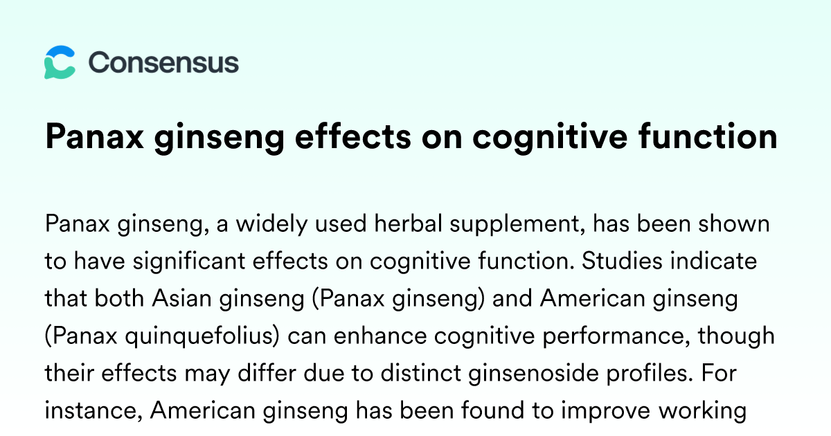 Image showcasing Panax Ginseng Effects On Cognitive Function - Consensus Academic Search ...