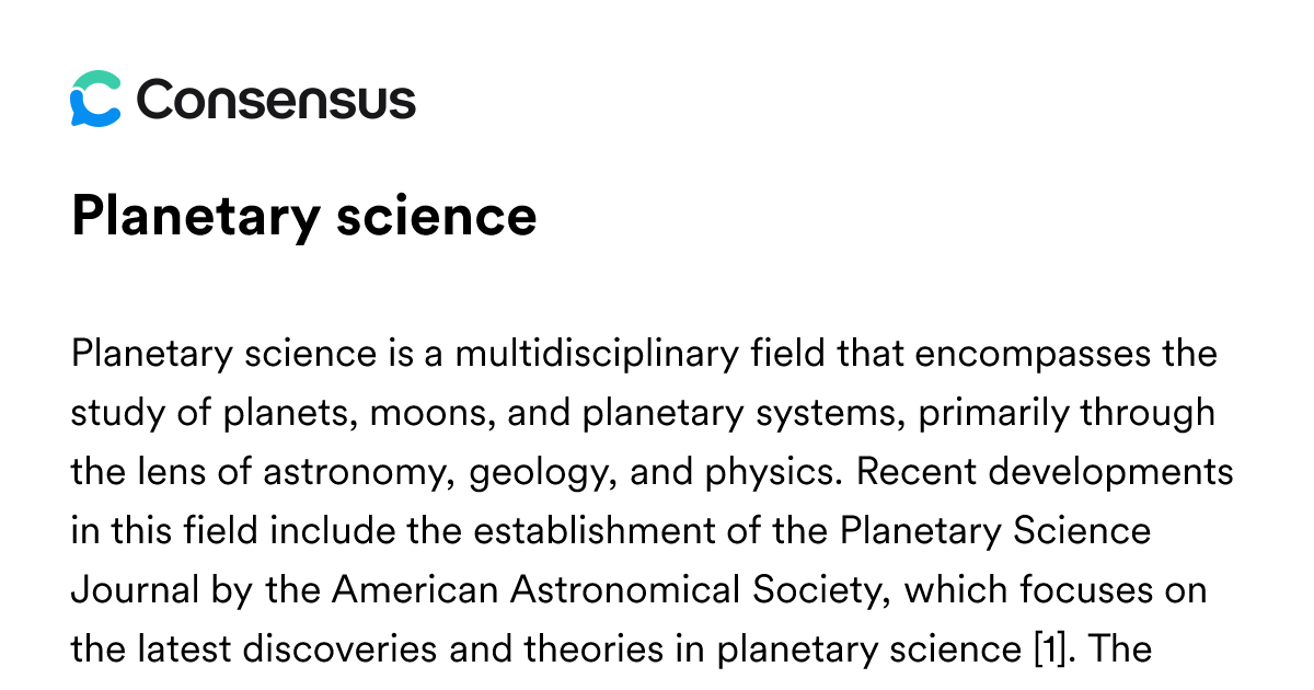 Planetary Science - Consensus Academic Search Engine